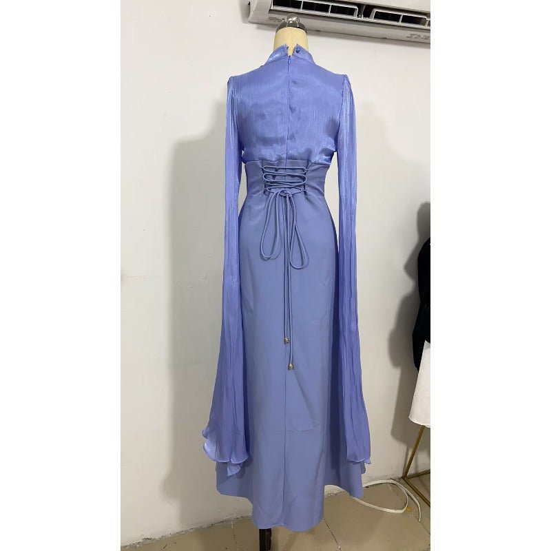 Robe Abaya élégante en satin de soie à manches amples | Robe longue modeste taille haute avec détail de bretelle dos (MA295)