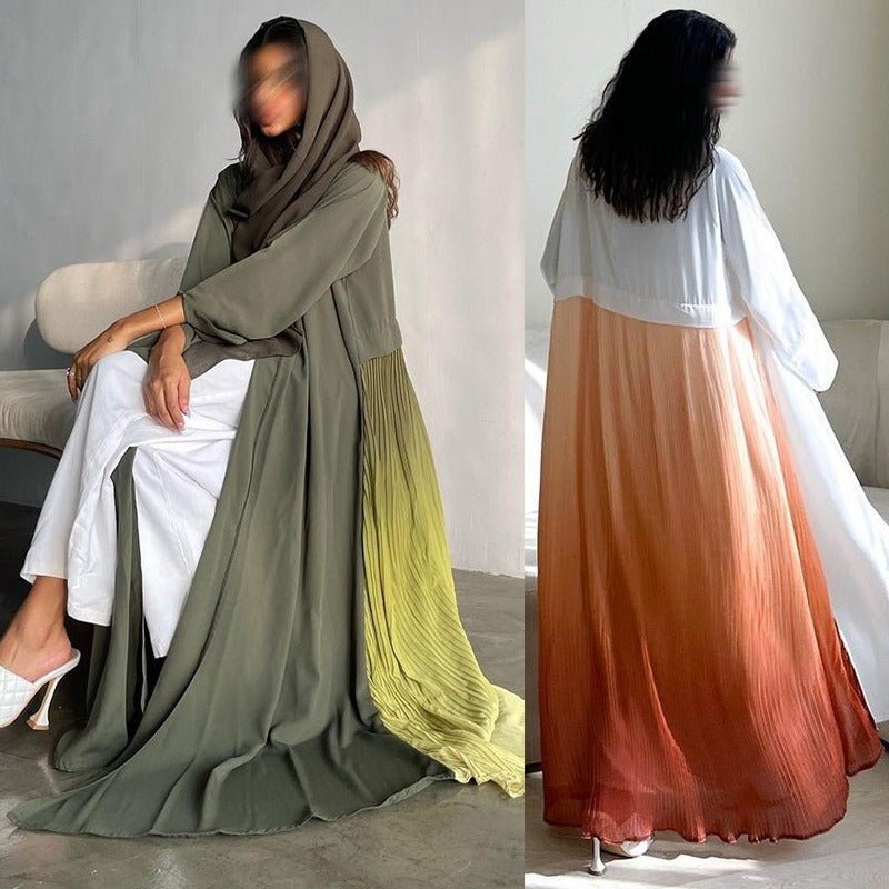 Robe Abaya Plissée Élégante à Dégradé | Robe Longue en Mousseline Pudique pour Femme Musulmane (MOA223)