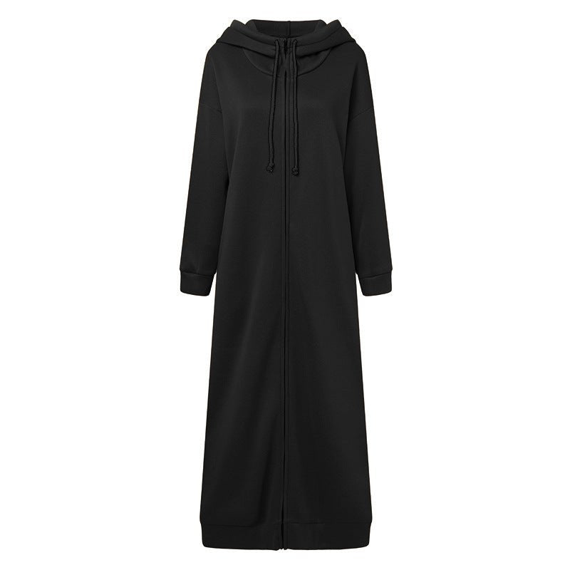 Robe Maxi à Capuche Zippée Oversize | Abaya Robe Polaire (MS163)