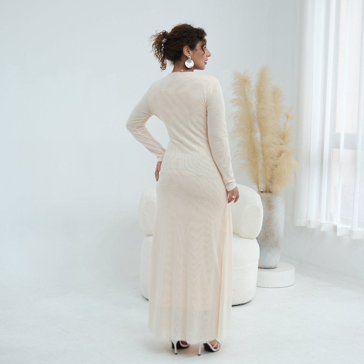Robe longue en tulle avec bustier tressé à brides croisées (MS454)
