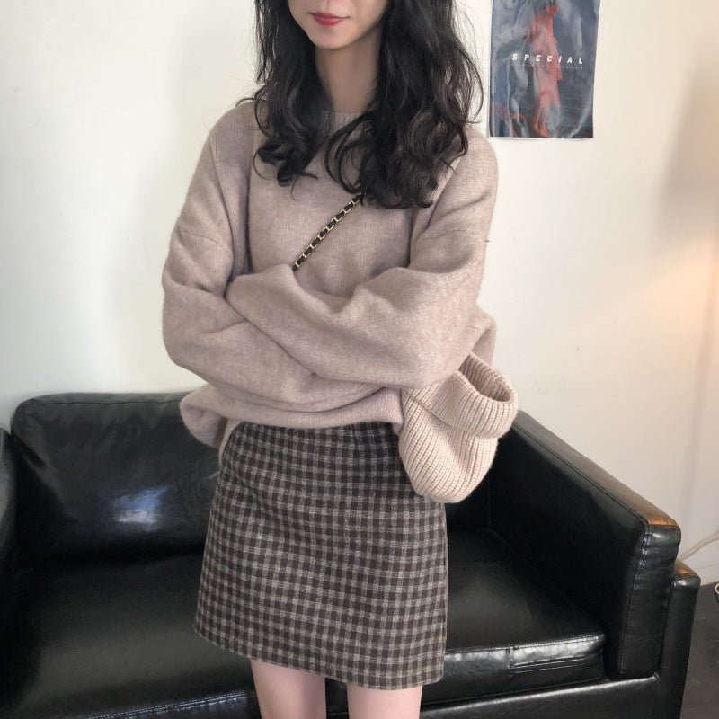 Pull Oversize à Col Rond | Haut de Base Tricoté Uni (MS168)
