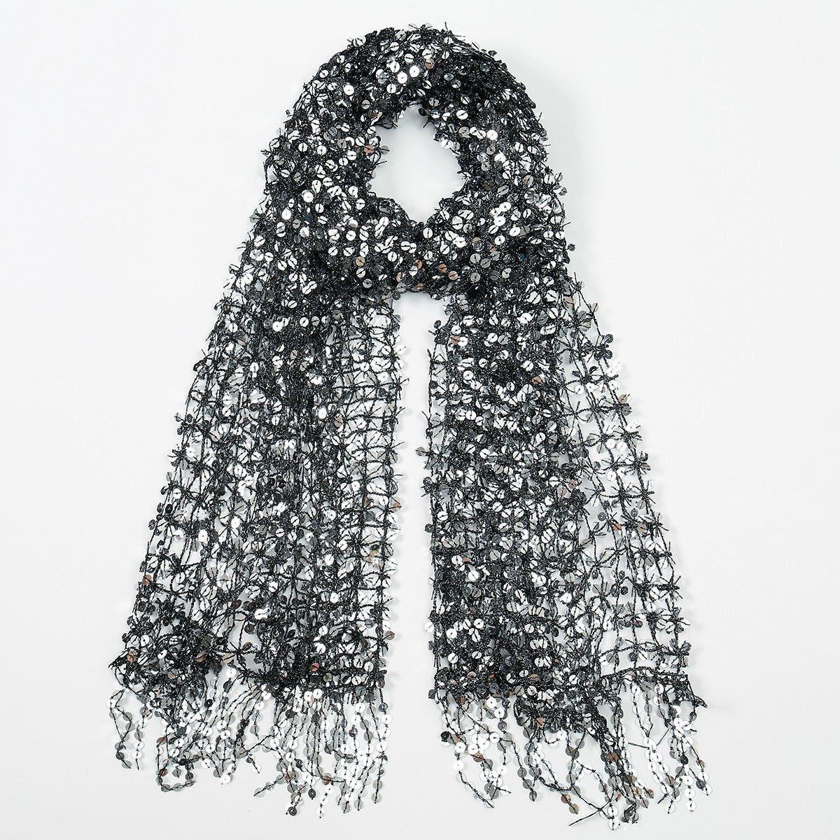 Hijab Châle en Mesh Pailleté avec Franges (MH206)