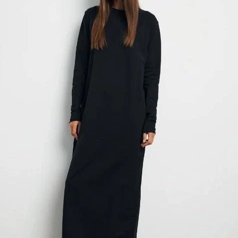 Robe Maxi Pull-over Classique | Robe Unie à Col Rond et Manches Longues (MA317)