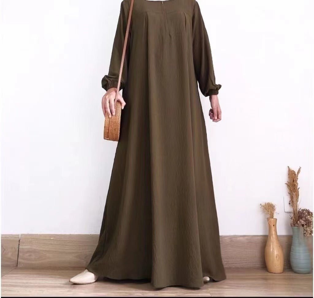 Robe Bubble Sleeve Automne Luxueuse Musulmane | Robe Modeste avec Fermeture Éclair (MA255)