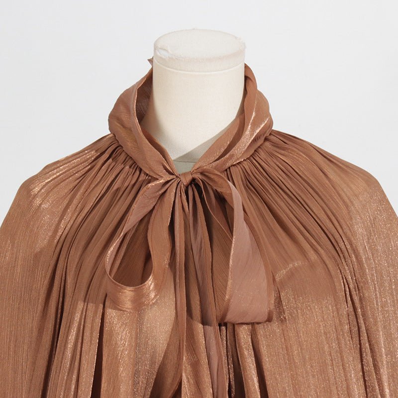 Robe Maxi à Manches Ballon et Col Noué (MS303)