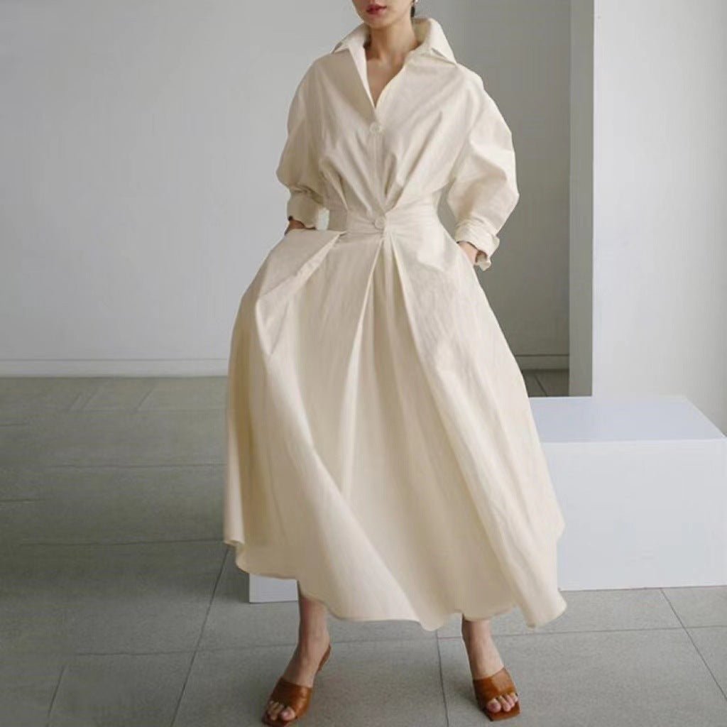 Robe maxi à manches longues et col polo (MS116)