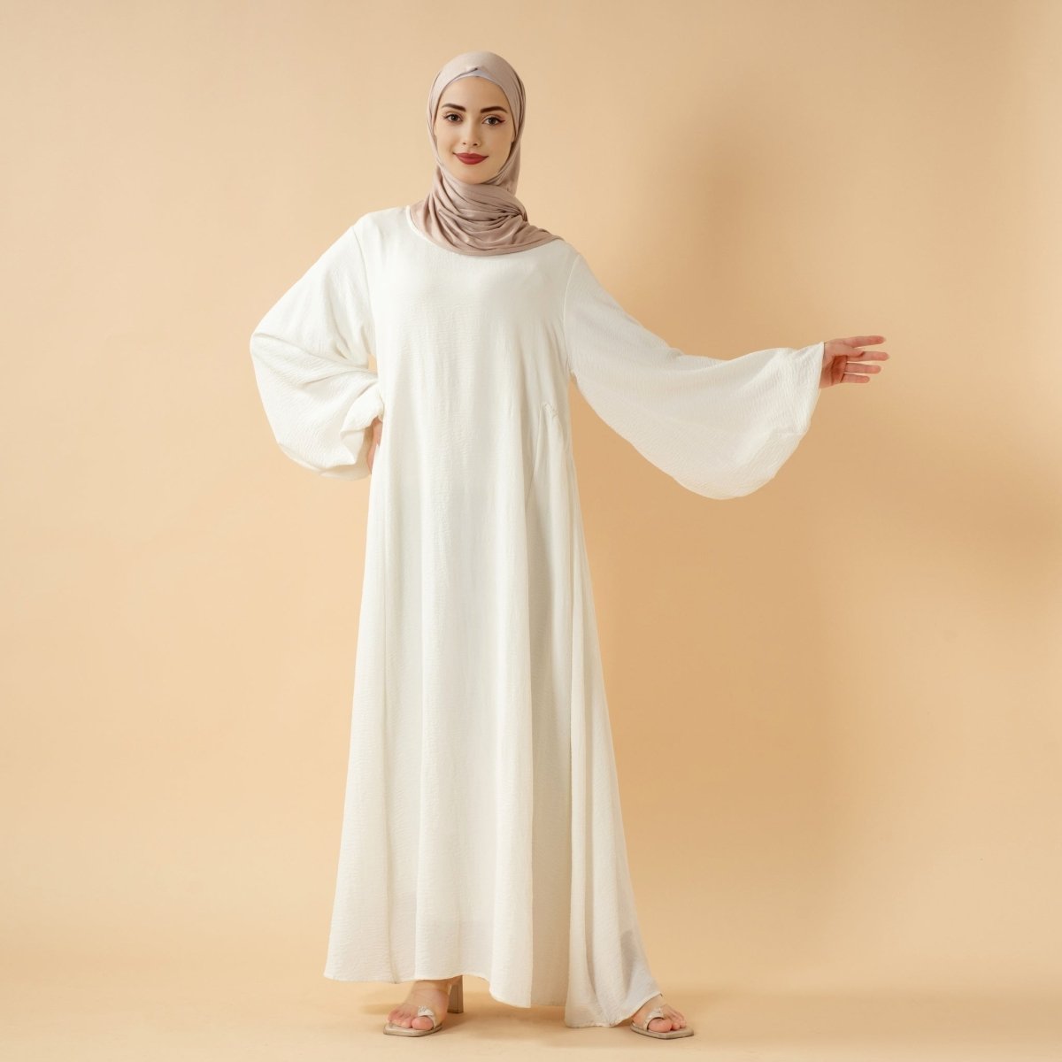 Abaya en crêpe coupe décontractée à manches lanterne (MA190)