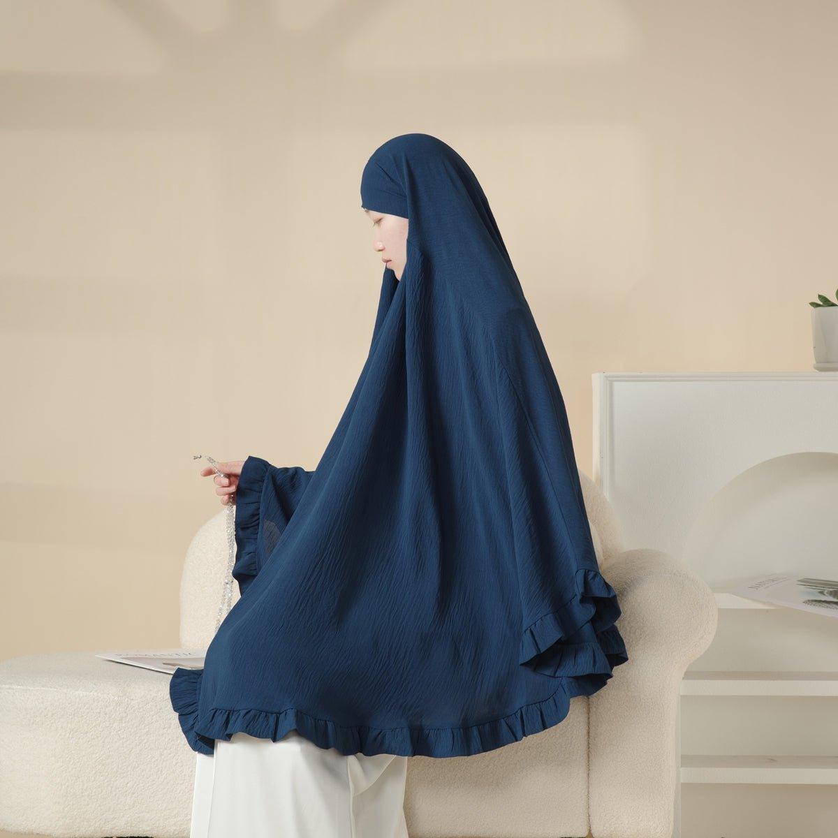 MK019 Khimar long à volants uni avec élastique