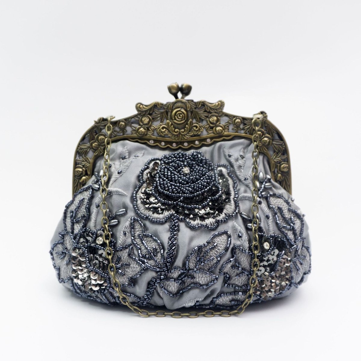 Pochette de soirée brodée de roses avec sequins et perles (MAC291)