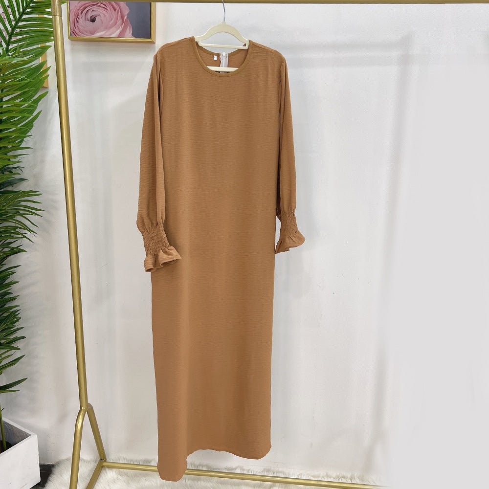 Abaya à Manches Élastiquées | Abaya Unie en Crêpe avec Manche Élastiquée (MA107)