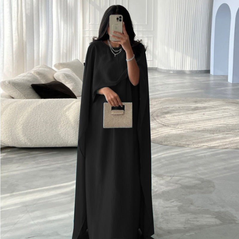 Robe Abaya en Satin Élégante Bleu Royal | Robe Maxi Pudique à Manches Cape avec Drapé Luxueux (MA289)
