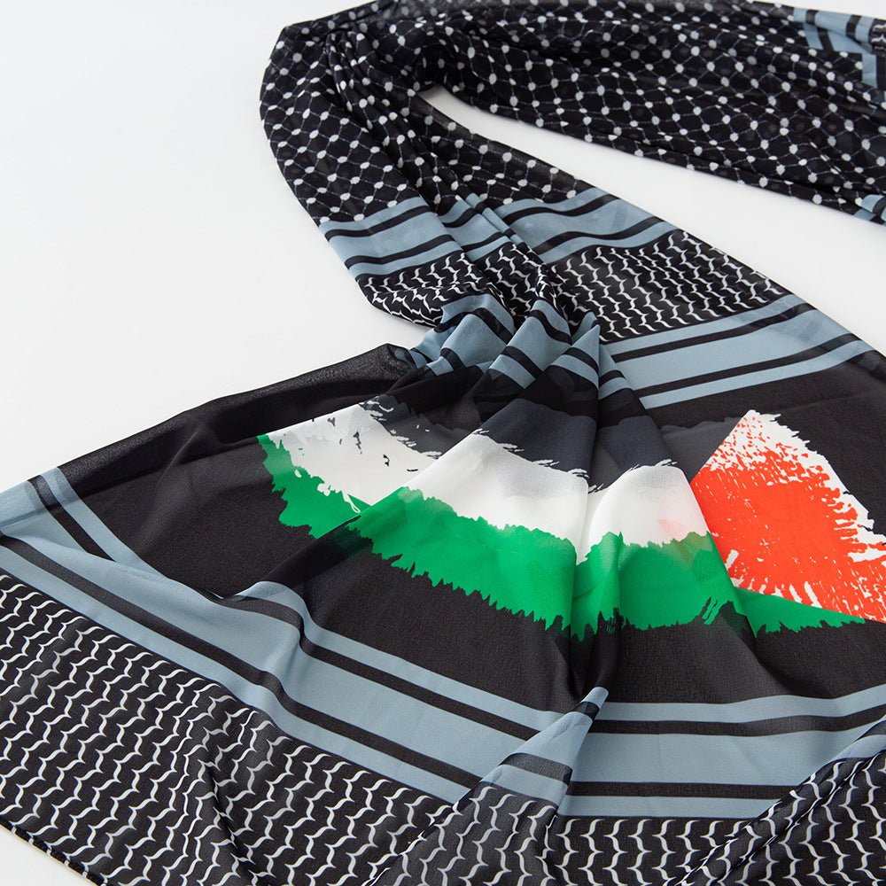 MH074 Hijab en mousseline imprimé Keffieh