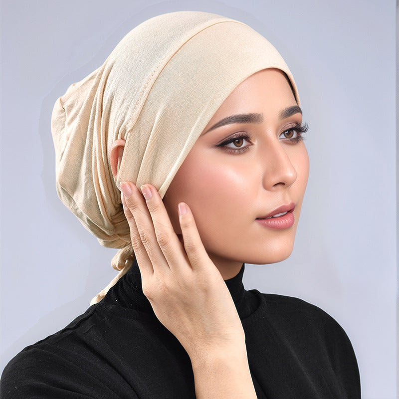 Sous-bonnet en coton mercerisé à nouer avec ouvertures pour les oreilles (MH204)
