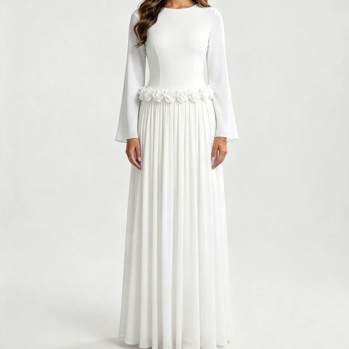 Robe Maxi Ajustée à la Taille 3D Rose(MS515)