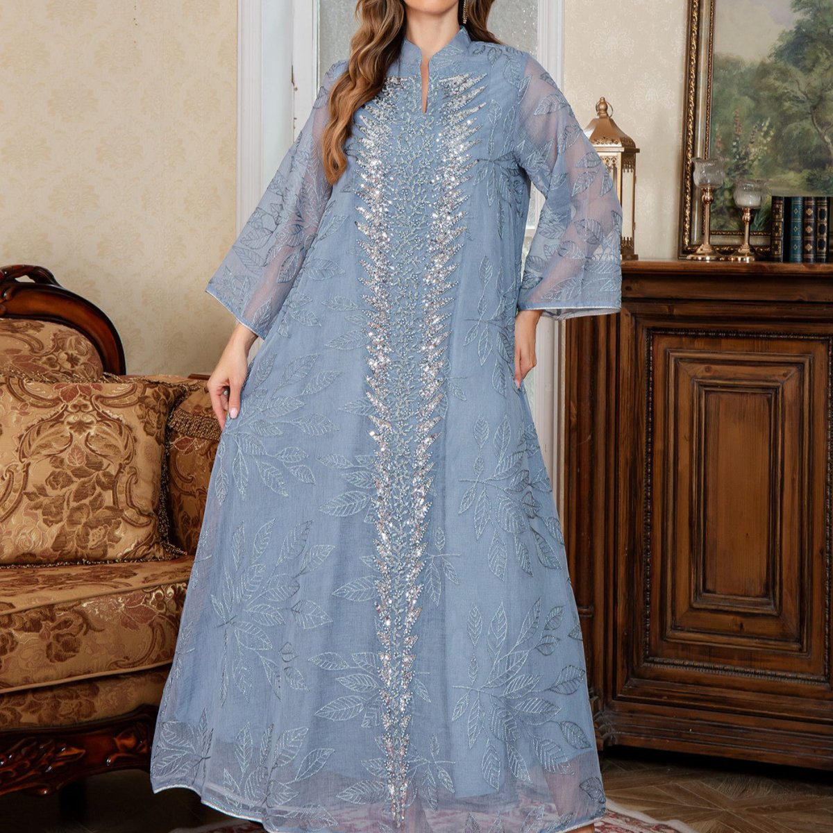Abaya en Mesh Brodée de Sequins (MA415)