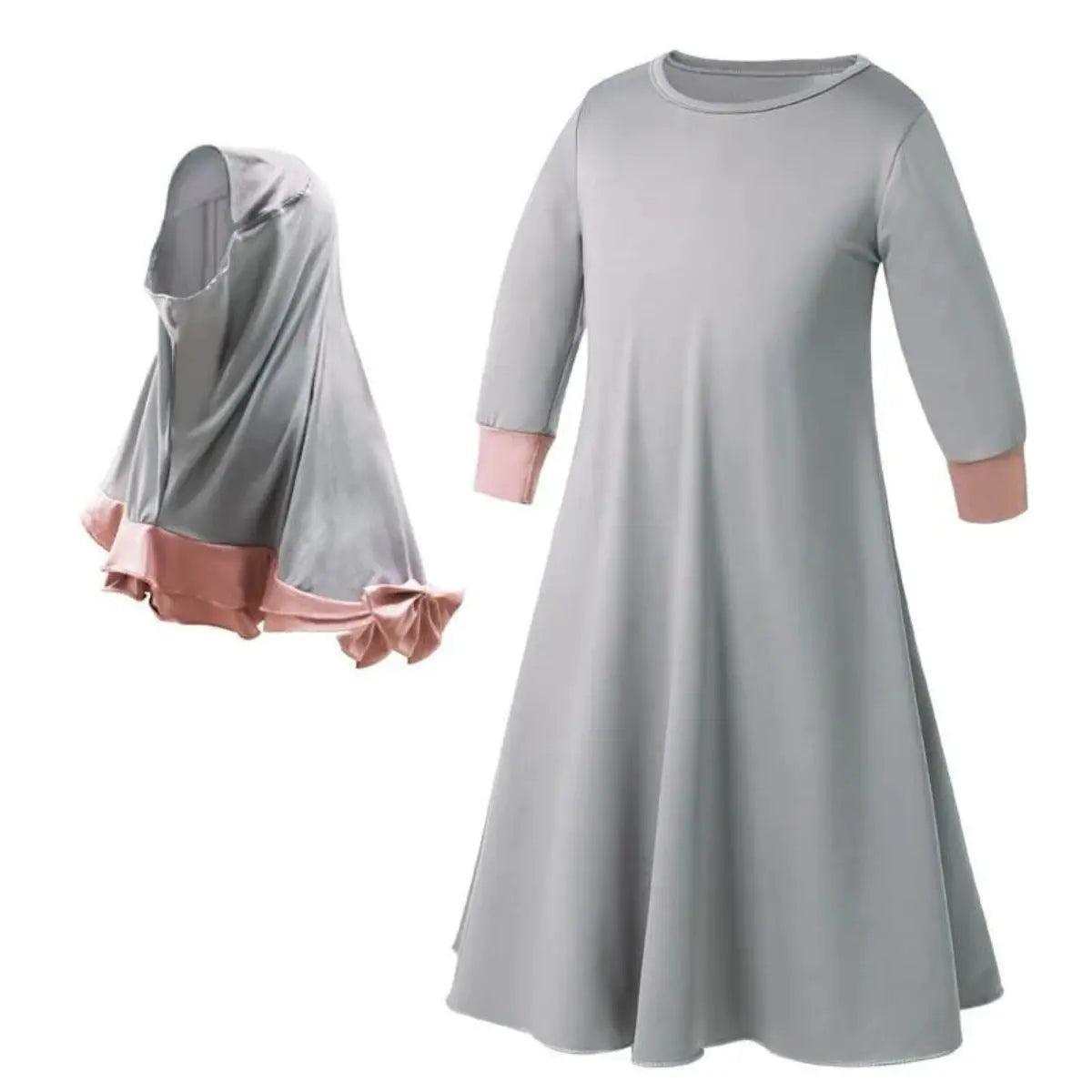 MJ011 Robe en dentelle colorée à manches longues avec foulard nœud assorti pour enfant