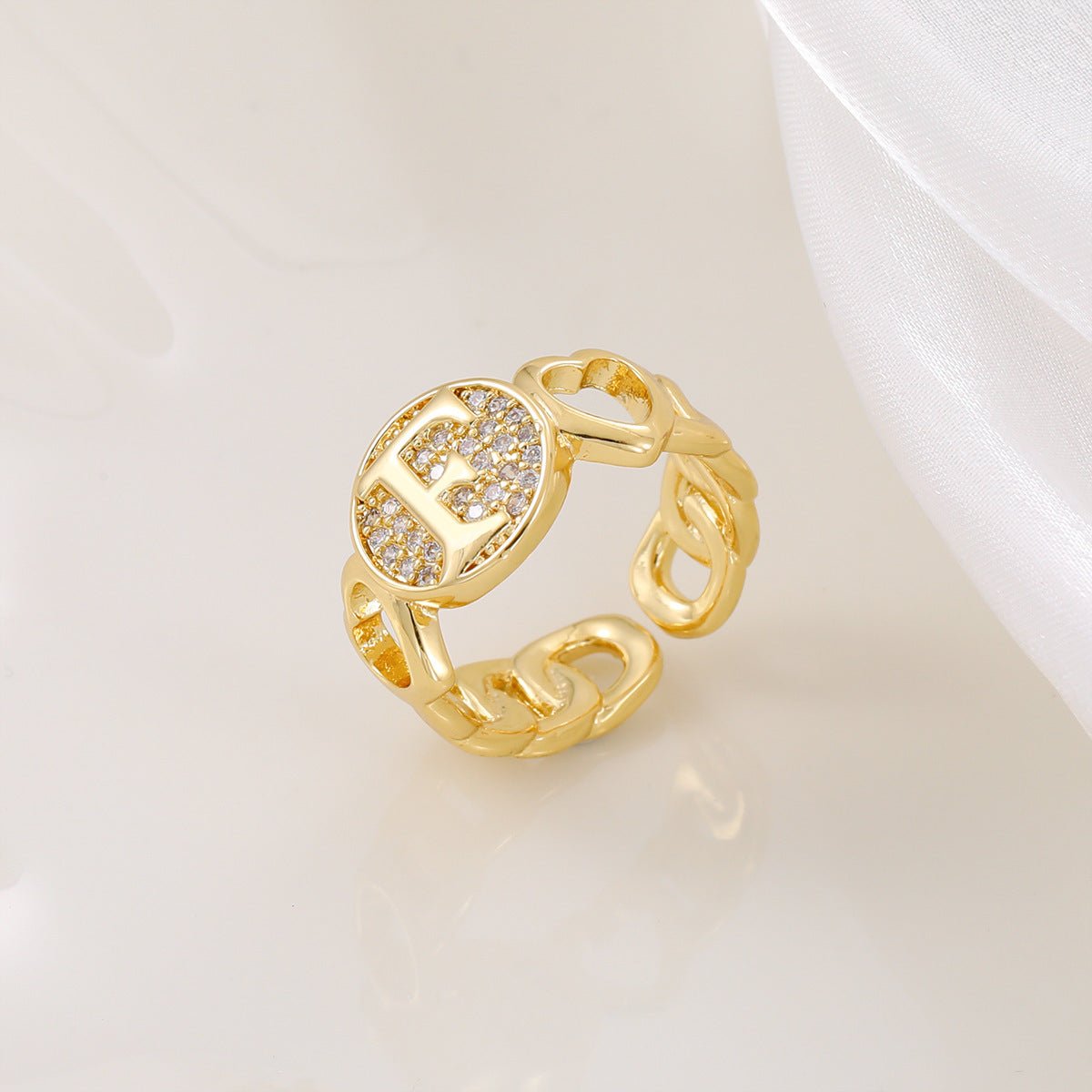 Ensemble MAC186 Cuivre avec Zircon, Bague Lettre Love Brillante Plaqué Or Réel 18K