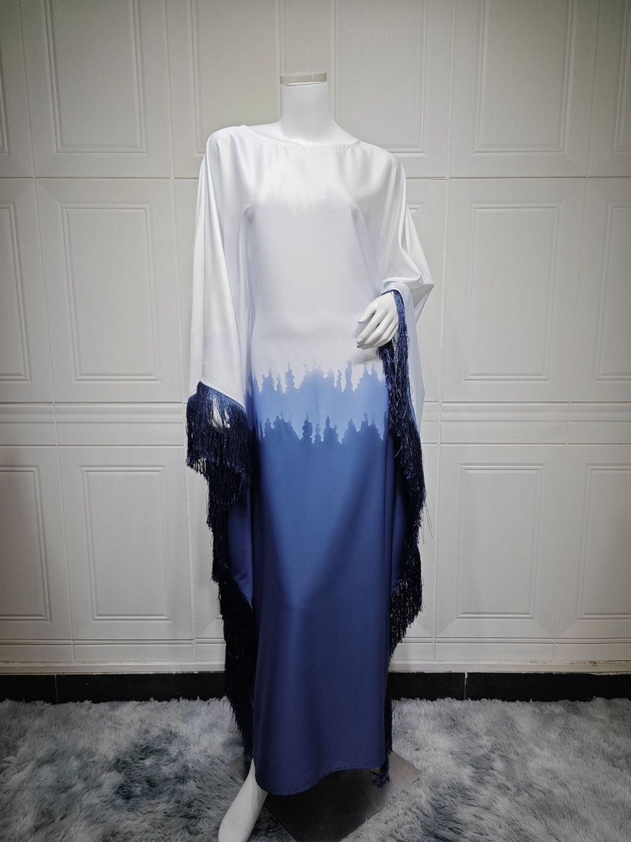 Abaya Ombre Élégante | Robe Abaya à Imprimé Dégradé et Franges (MA179)