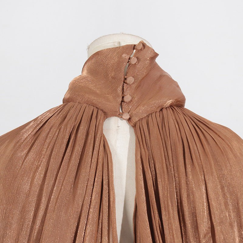 Robe Maxi à Manches Ballon et Col Noué (MS303)