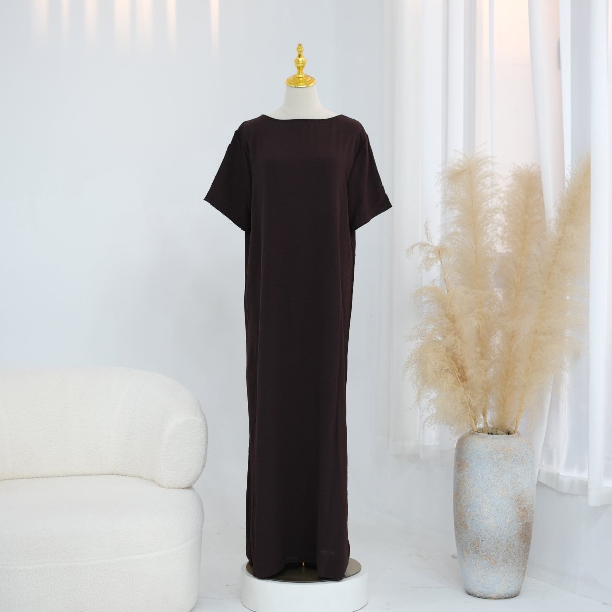 Robe Basique Froissée en Soie Glacée (MA392)