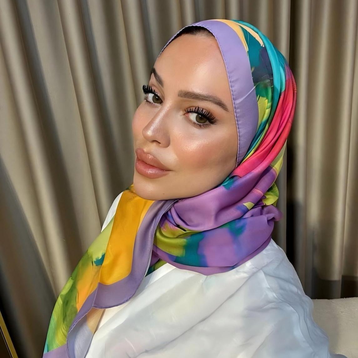 Foulard Hijab en Satin Imprimé | Foulard Hijab en Satin Imprimé (MH217)