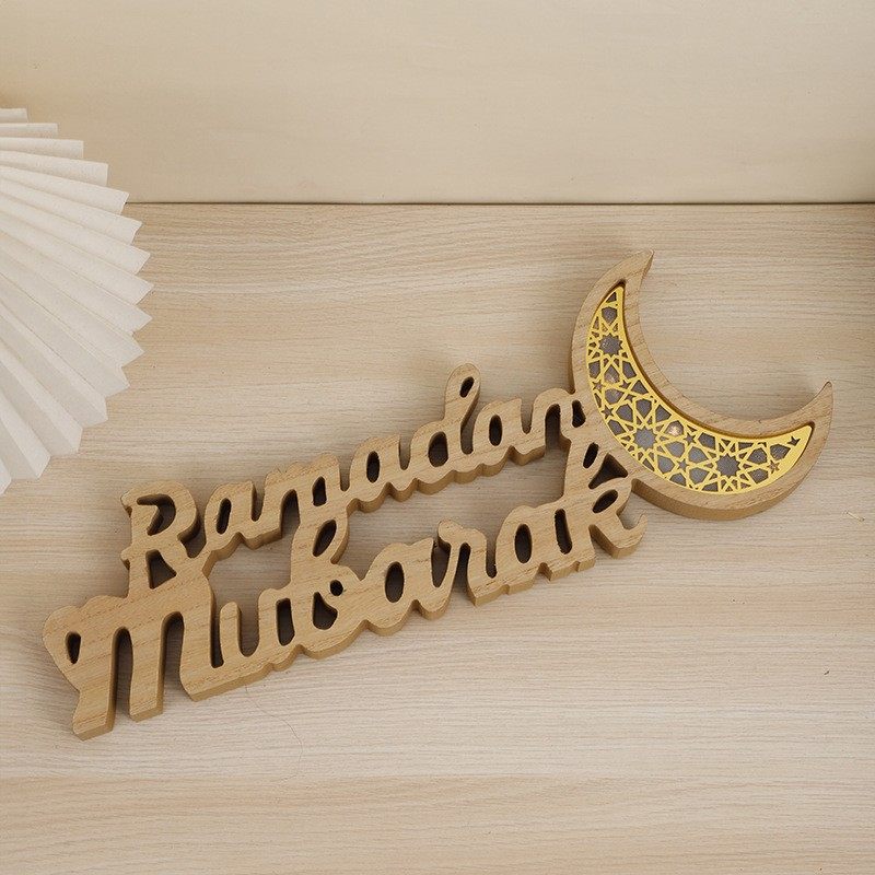 Décoration LED de Ramadan Mubarak, ornement artisanal en forme de croissant de lune (MAC393)