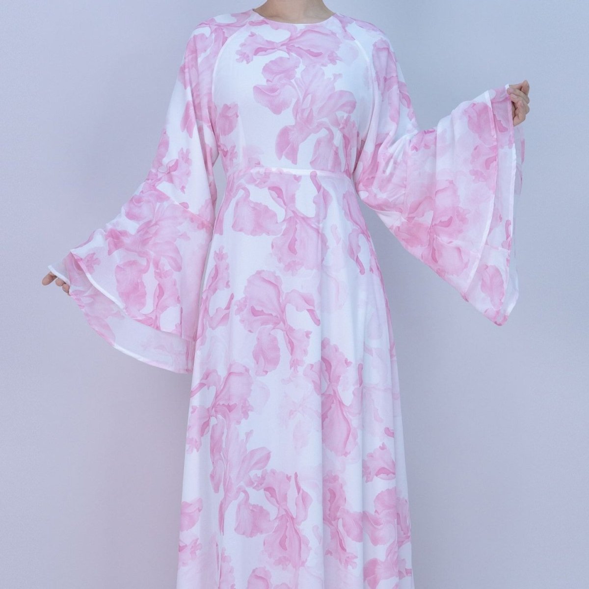 Abaya en mousseline imprimée Blossom | Abaya à manches évasées (MA149)