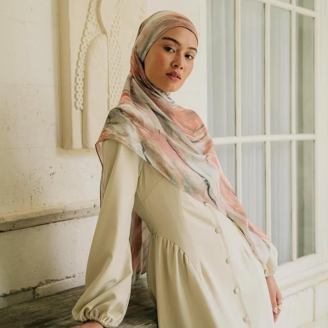Écharpe Hijab en Coton Imprimé | Foulard Long Doux et Respirant (MH201)