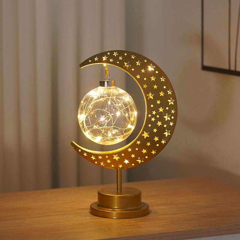 Lanterne Ramadan Étoile et Croissant en Fer, Bougeoir Décoratif de Fête (MAC399)