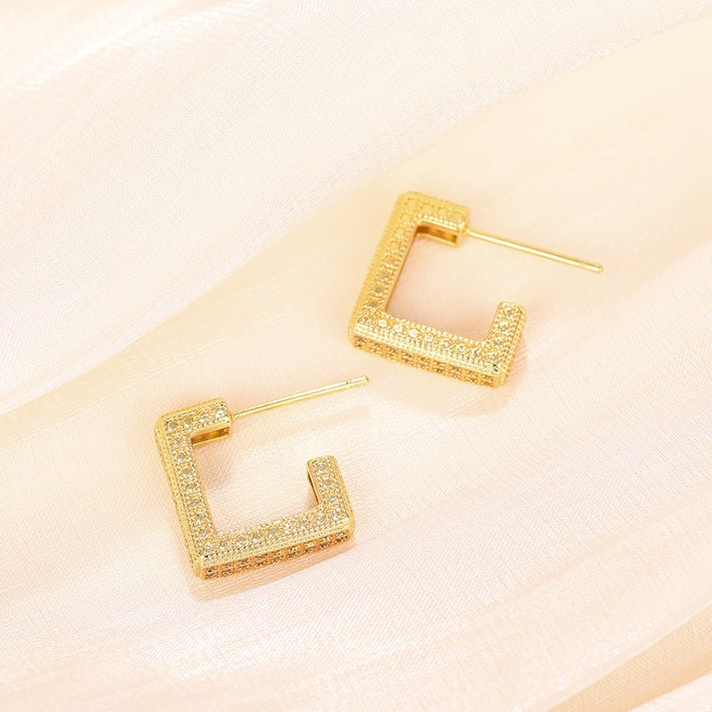 Boucles d'oreilles géométriques haut de gamme, micro-pavées de diamants ultra-brillants (MAC190)