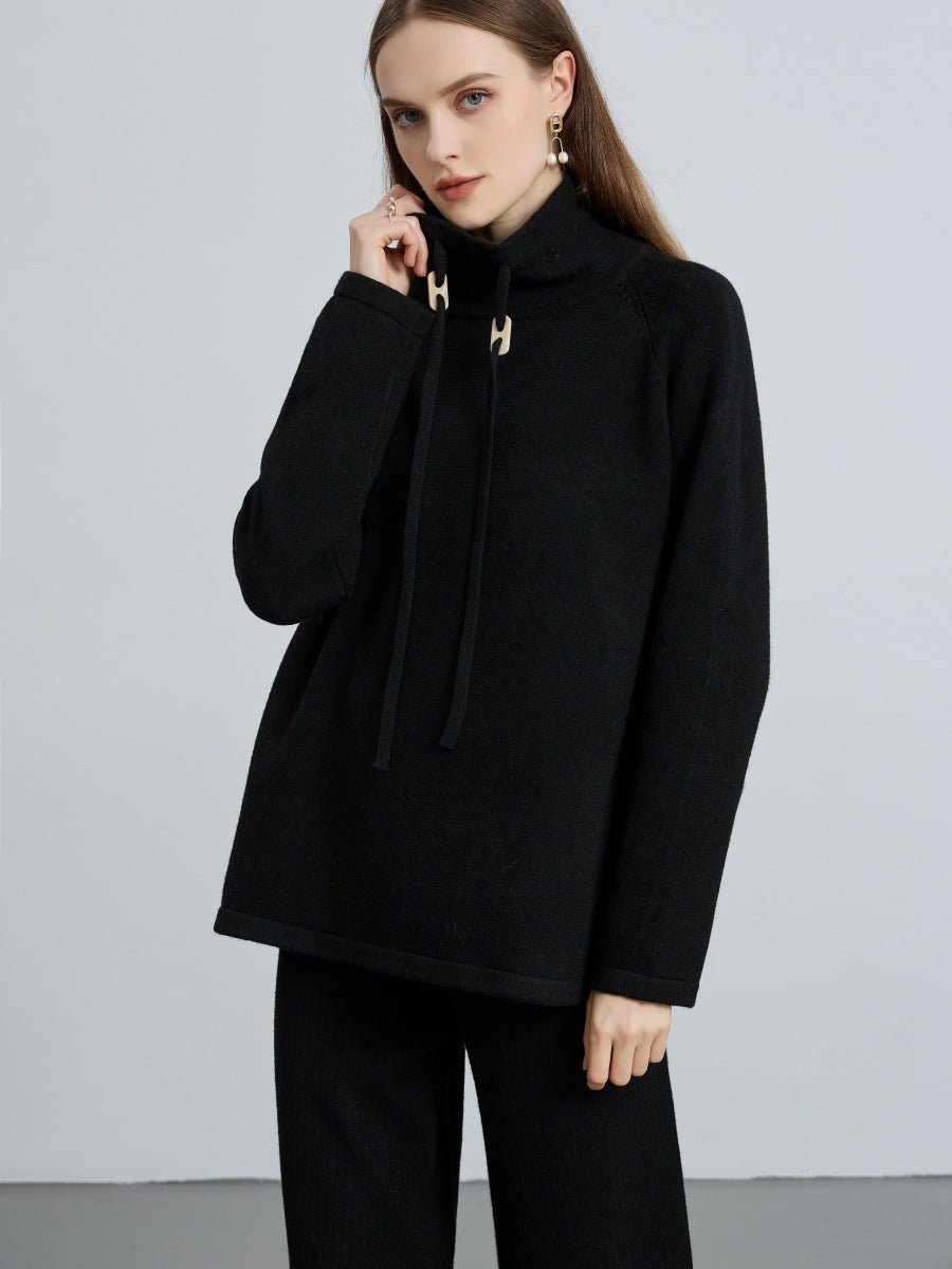 Pull en maille élégant demi-col roulé avec cordon de serrage | Haut style pull-over polyvalent (MS120)