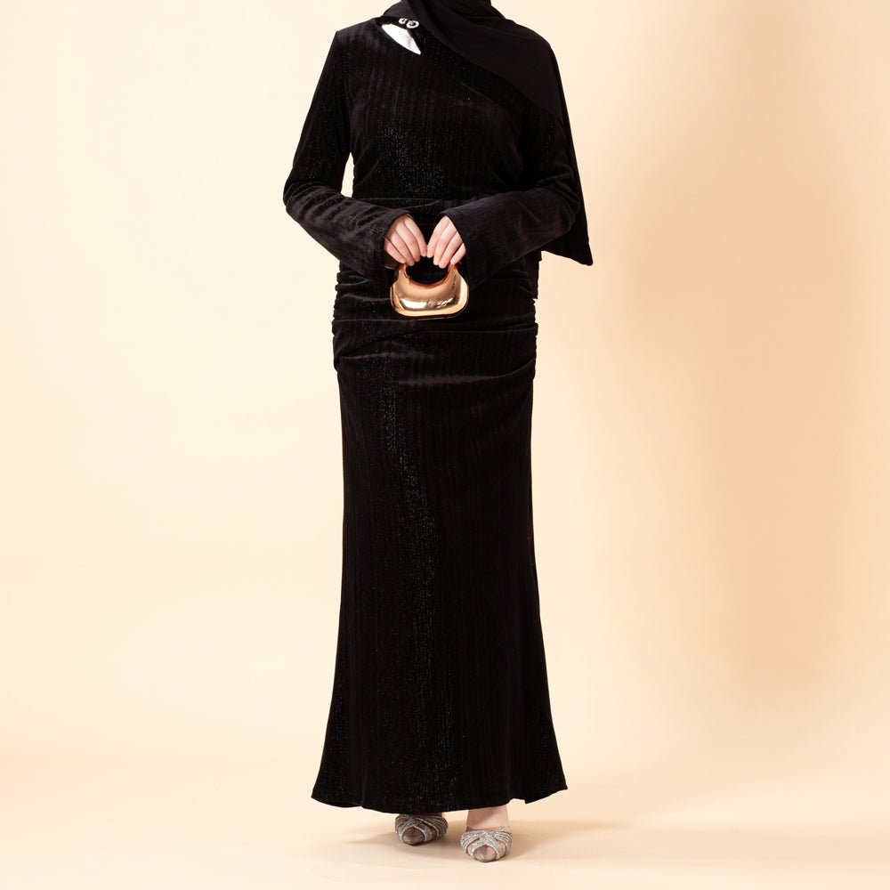 Robe Sirène en Velours Scintillant Froncée (MA358)