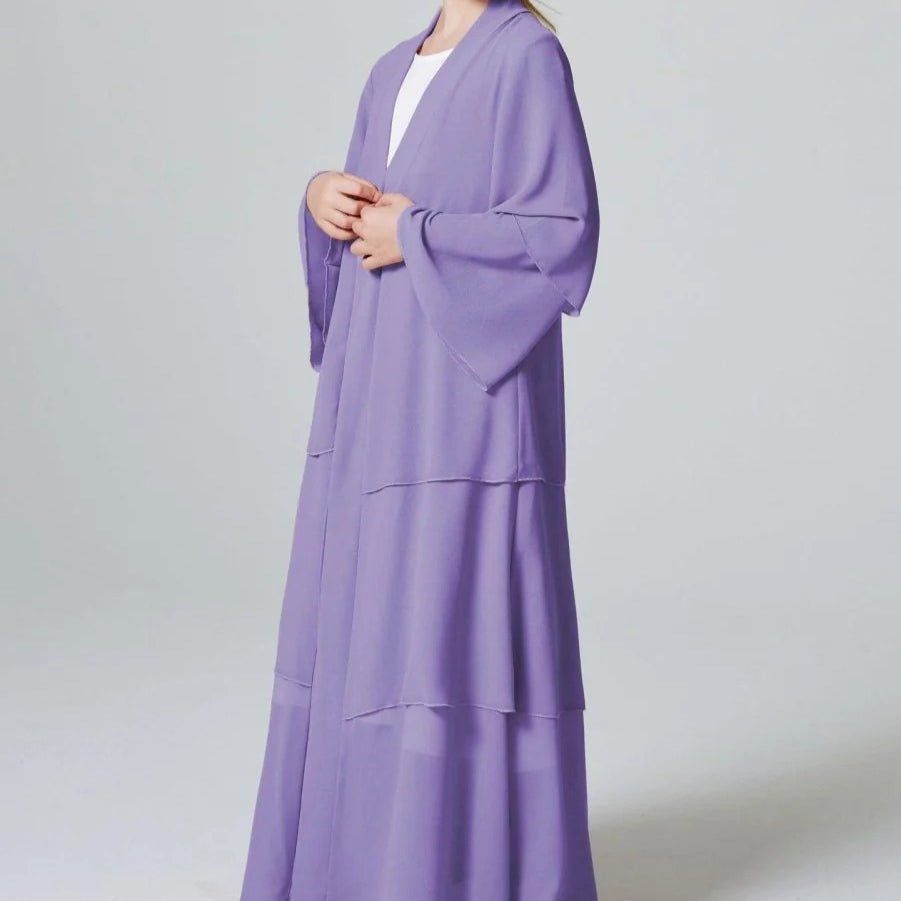 Abaya ouverte en mousseline unie 3 couches pour fillettes (MKG009)