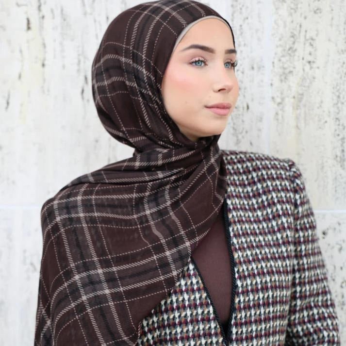 Écharpe Hijab à Motif Tartan et Pied-de-poule (MH213)