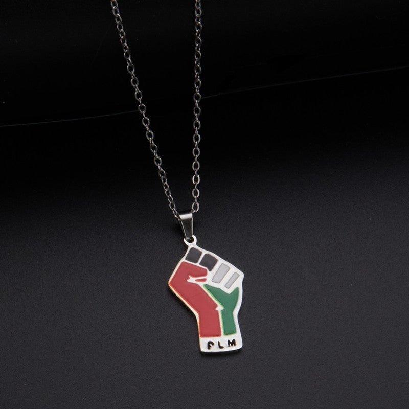 MAC100 Collier pendentif en acier inoxydable vintage, carte de la Palestine et motif keffieh