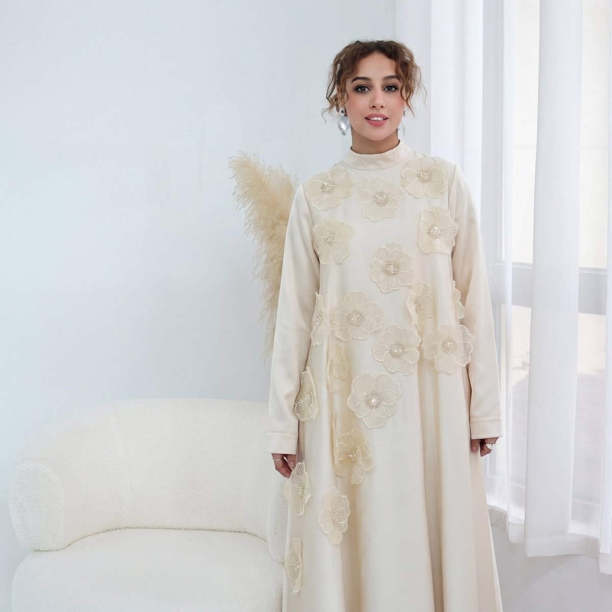 Robe Maxi Perlée Fleurs 3D (MA445)
