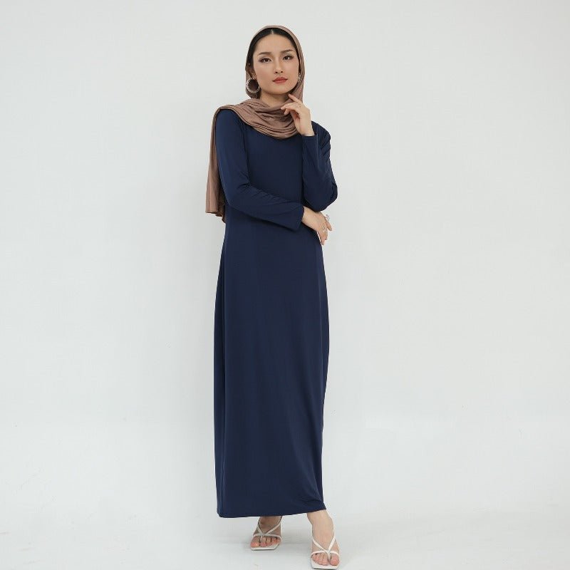 Robe de base essentielle en soie de lait ultra longue, douce et superposable | Robe maxi à enfiler, col rond (MA319)