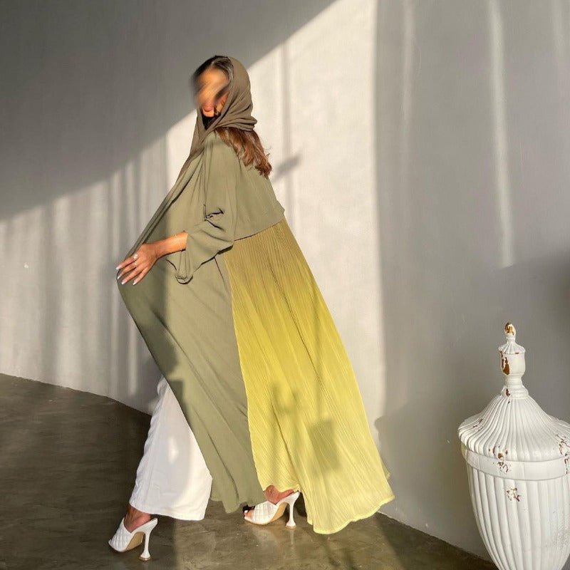 Robe Abaya Plissée Élégante à Dégradé | Robe Longue en Mousseline Pudique pour Femme Musulmane (MOA223)