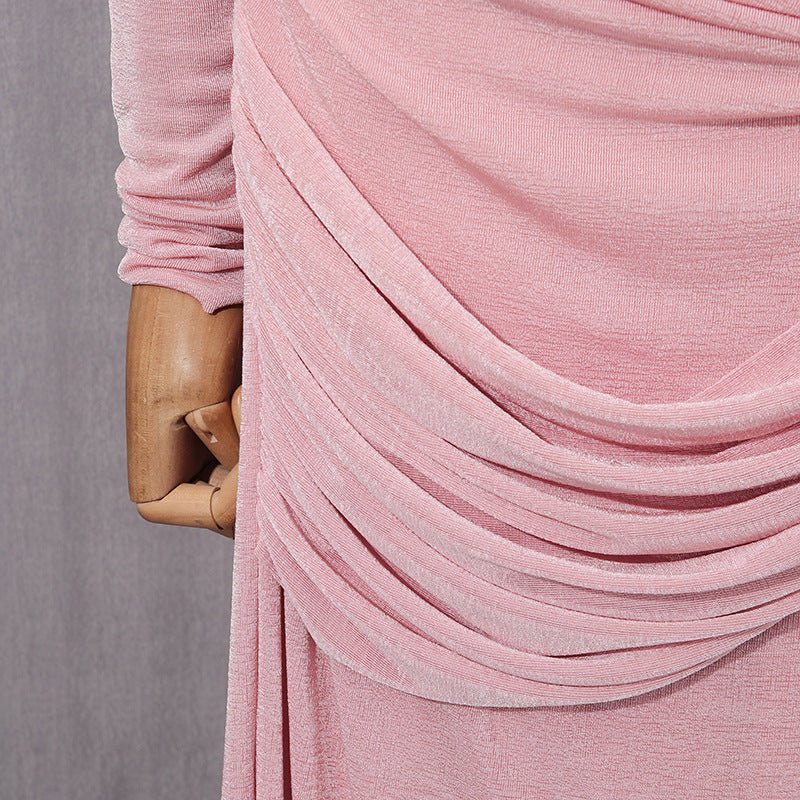 Robe Longue Cape Drapée en Diagonale | Robe Maxi Asymétrique à Manches Longues Drapées (MS222)
