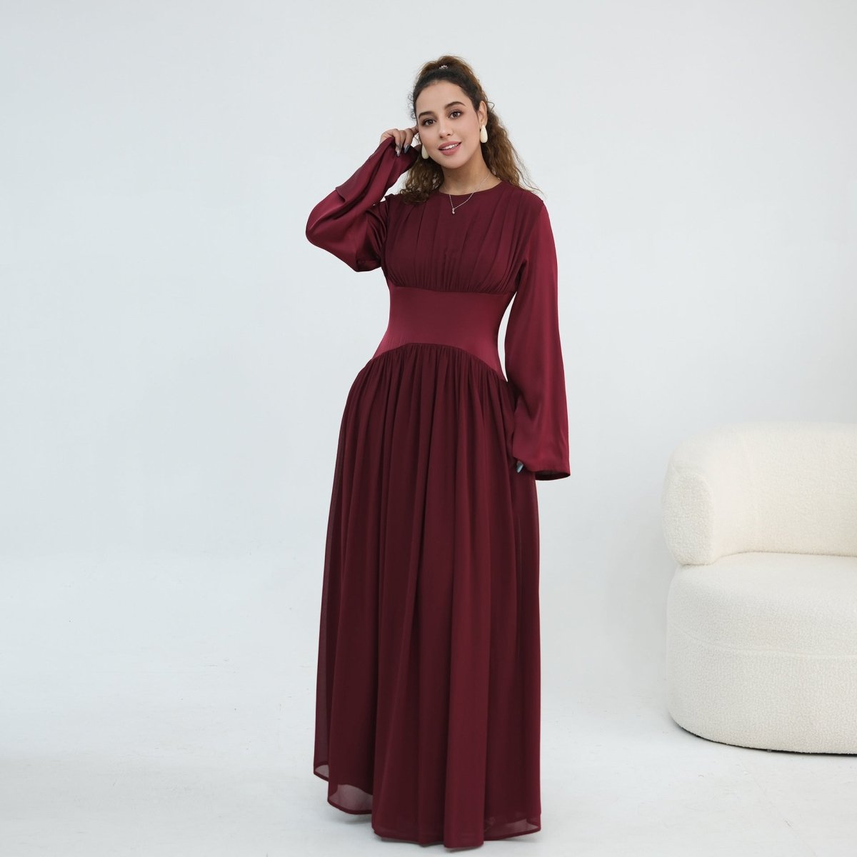 Robe Maxi Manches Évasées en Mousseline(MS498)
