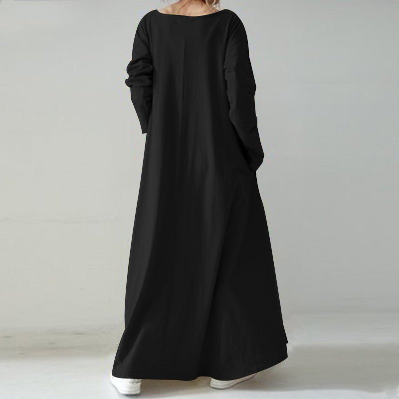 Robe Maxi Élégante à Col en V et Manches Longues | Robe Ample avec Poches Cachées(MA314)