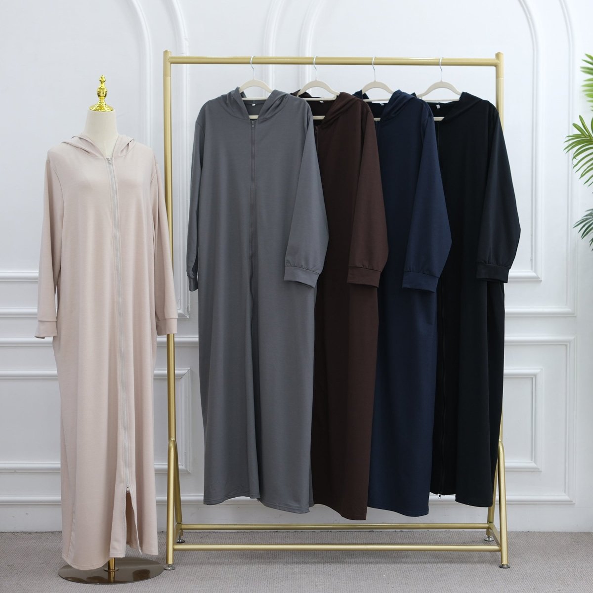 Abaya à capuche zippée avec poches (MA389)