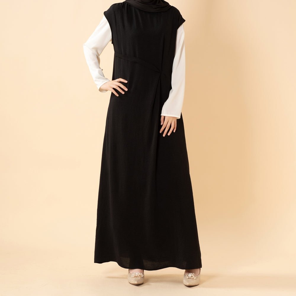 Robe Maxi sans Manches en Crêpe avec Plis à la Taille et Fermeture Éclair au Dos (MS436)
