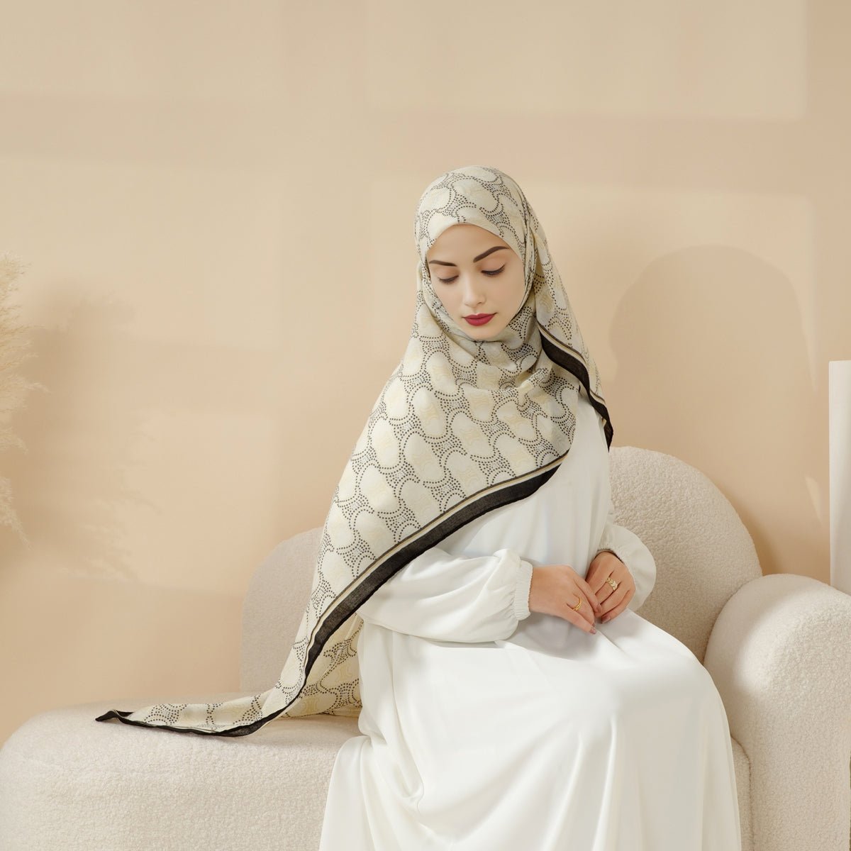MH095 Châle en coton et lin mélangés à motifs floraux naturels et géométriques color-block imprimés