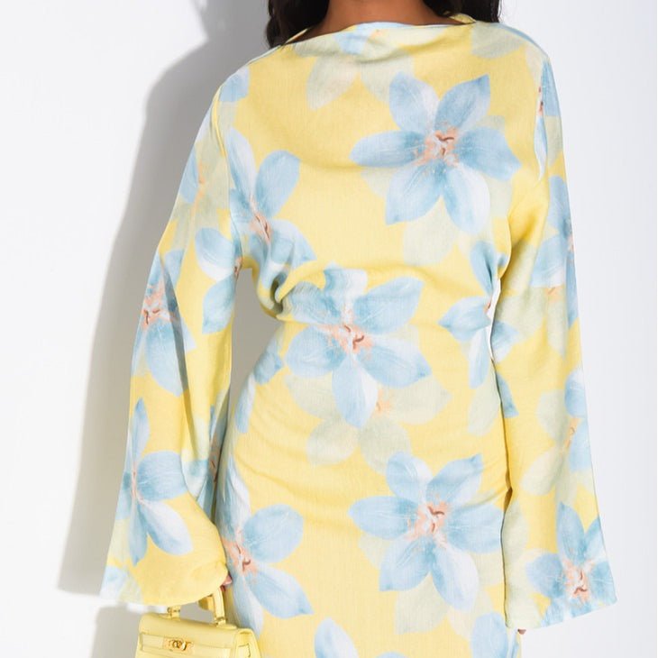 Robe Maxi Froissée Délavée à Imprimé Floral (MS437)