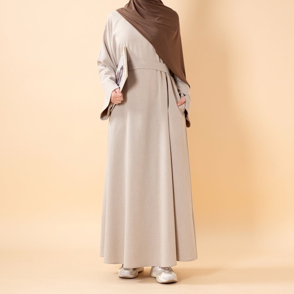Abaya pull effet lin premium avec poches (MA341)