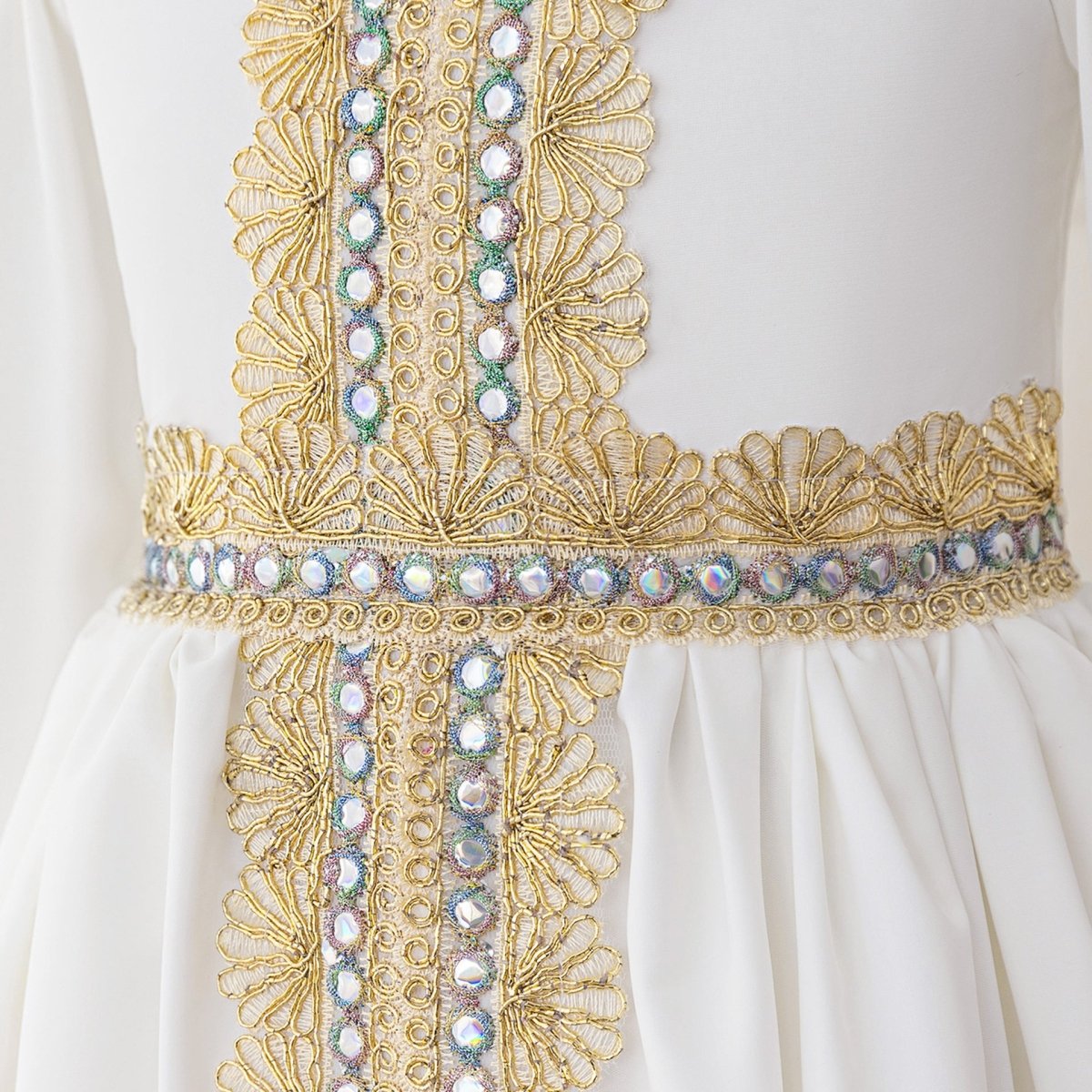 Robe Kaftan Brodée pour Filles avec Ceinture Ornée de Bijoux (MKG021)