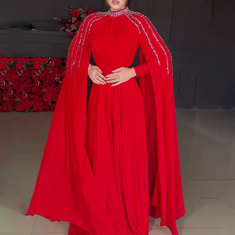 Robe Cape Crystal Cascade | Abaya de Soirée Brodée à l'Effet Spectaculaire (MA345)