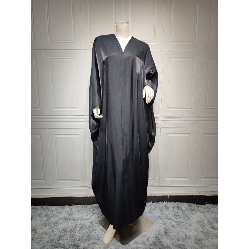 Robe Abaya Luxueuse en Satin de Soie à Manches Chauve-souris | Robe de Soirée Pudique Col en V (MOA225)