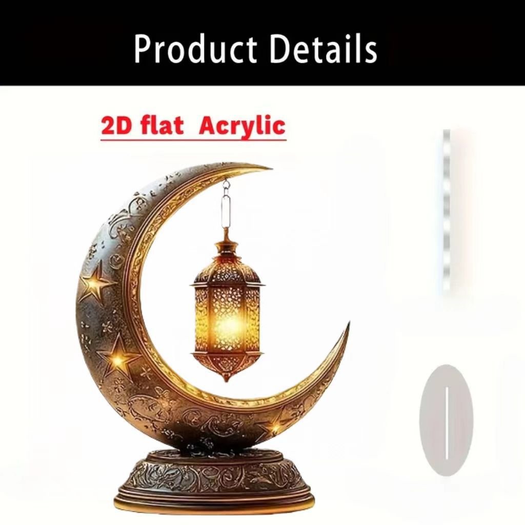 Croissant islamique avec motifs islamiques - Ornement de bureau en acrylique (MAC398)